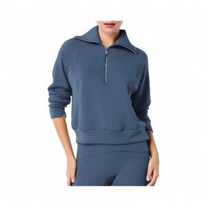 Spanx Air Essentials Dark Storm Half-Zip Pullover Top
